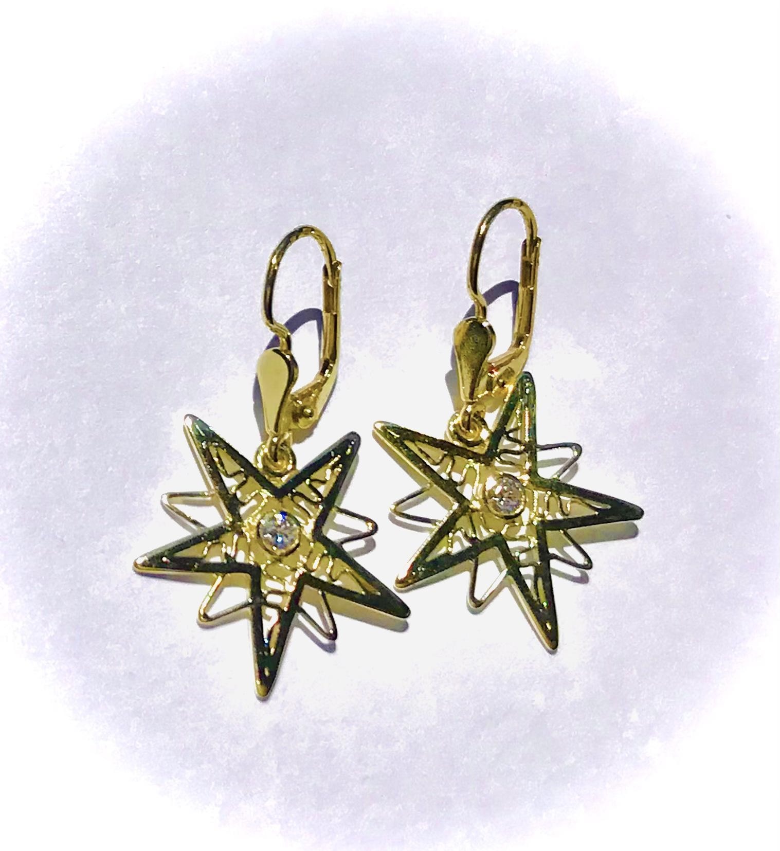 Zlaté náušnice s hviezdou.Natural diamond.